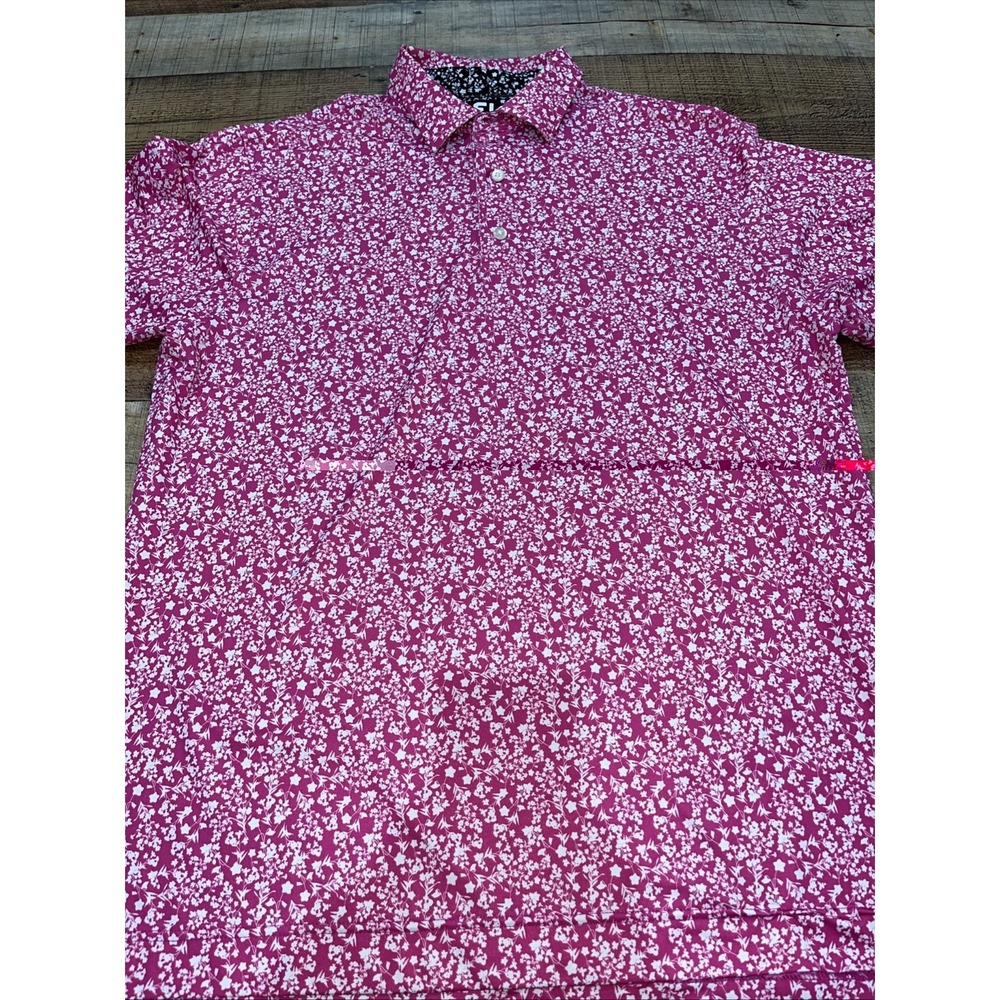Men's Footjoy Pink Floral Print Golf Polo Sz L(2674)